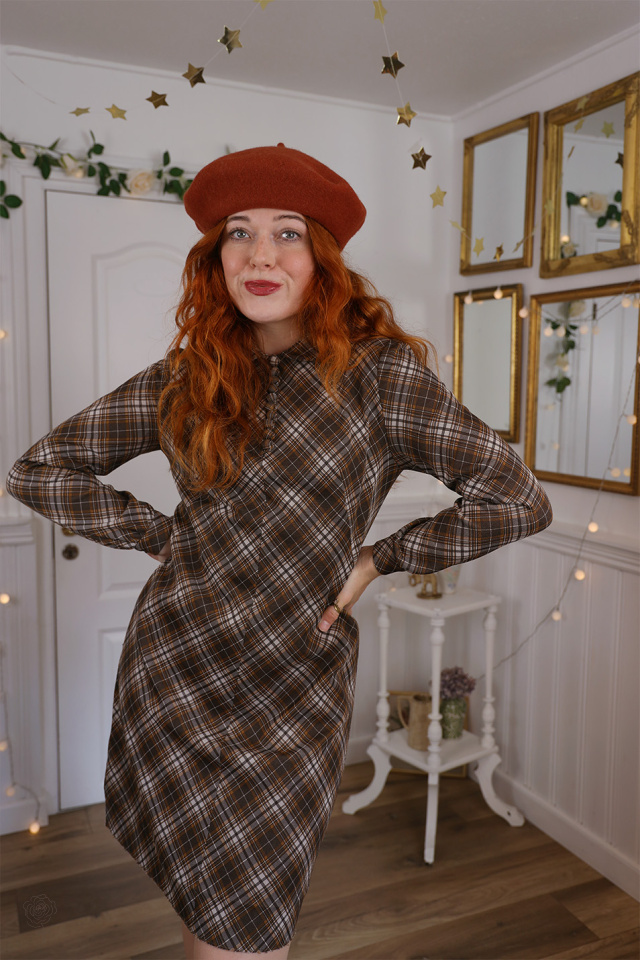 Brown Plaid 70's Mini Dress | S
