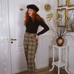 Brown Plaid Wool Trousers | S