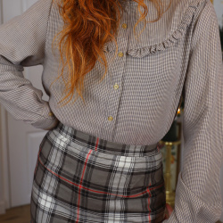 Brown Tiny Pattern Vintage Blouse | S/M