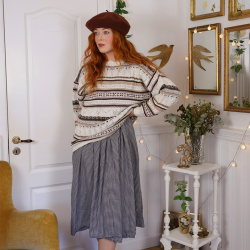White Brown Striped Vintage Sweater | L