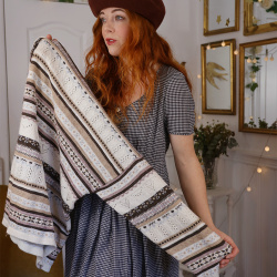 White Brown Striped Vintage Sweater | L