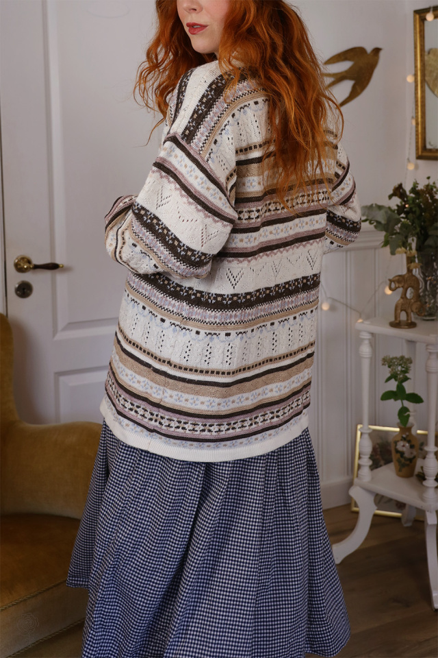 White Brown Striped Vintage Sweater | L
