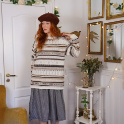 White Brown Striped Vintage Sweater | L