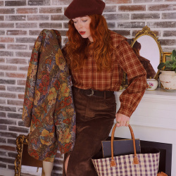 Brown Velvet Midi Skirt 