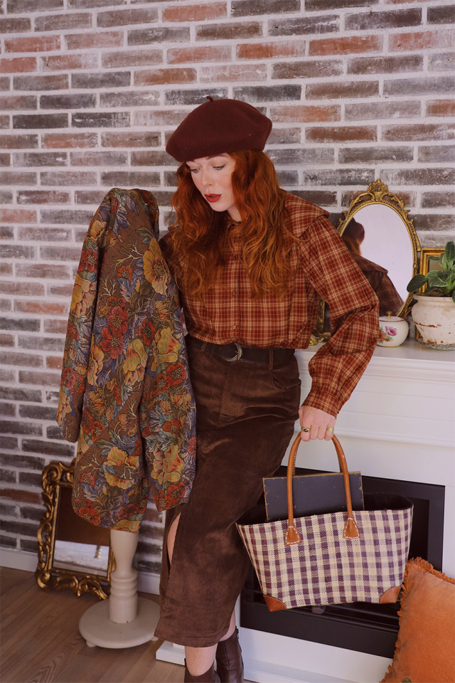 Brown Velvet Midi Skirt 