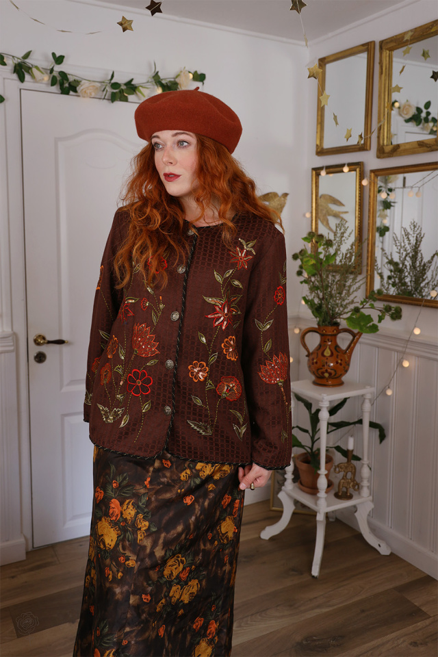 Brown Floral Embroidered Vintage Jacket | M