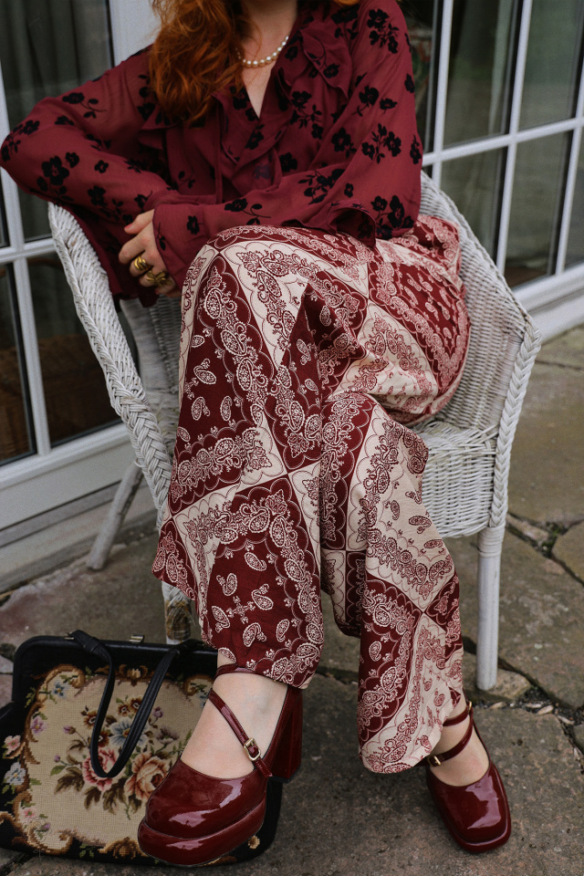 Burgundy Bloom Paisley Trousers 
