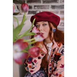 Bright Burgundy Wool Beret