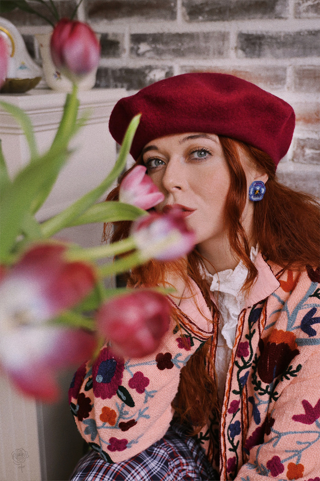 Bright Burgundy Wool Beret