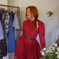 Romantic Burgundy Vintage Midi Dress | S