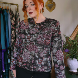 Black Burgundy Floral Vintage Jacket | S