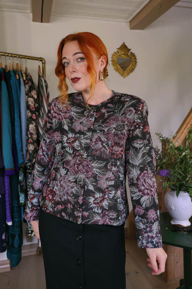 Black Burgundy Floral Vintage Jacket | S
