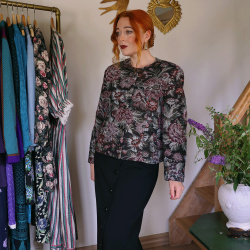 Black Burgundy Floral Vintage Jacket | S
