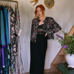 Black Burgundy Floral Vintage Jacket | S