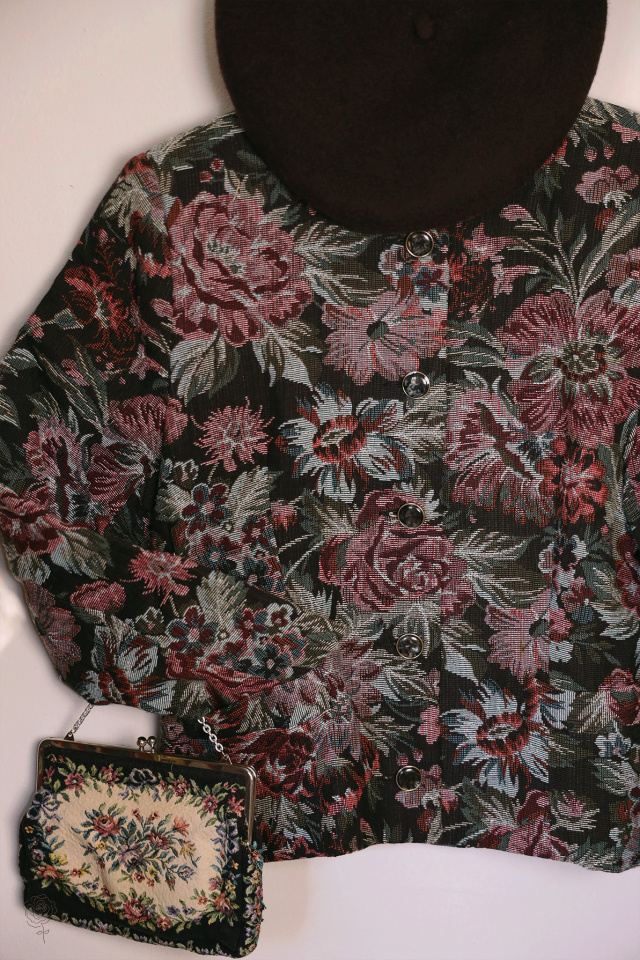 Black Burgundy Floral Vintage Jacket | S