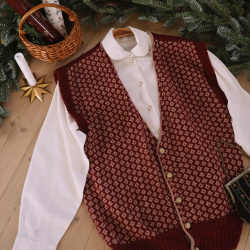 Burgundy Beige Pattern Vintage Waistcoat | XL