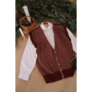 Burgundy Beige Pattern Vintage Waistcoat | XL
