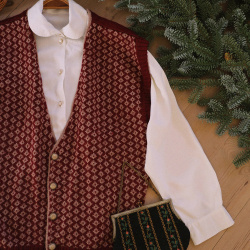 Burgundy Beige Pattern Vintage Waistcoat | XL
