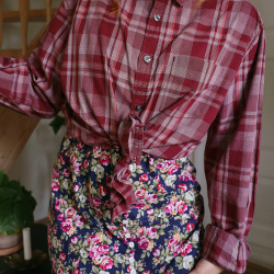 Burgundy Plaid Mens Cotton Blouse | S-L