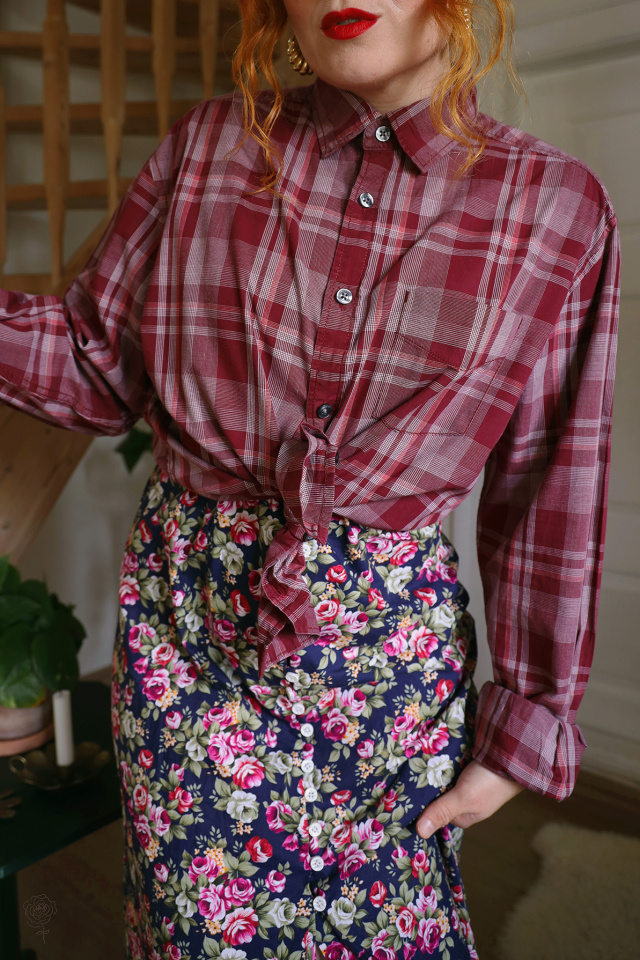Burgundy Plaid Mens Cotton Blouse | S-L