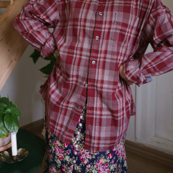 Burgundy Plaid Mens Cotton Blouse | S-L