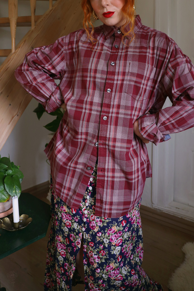 Burgundy Plaid Mens Cotton Blouse | S-L