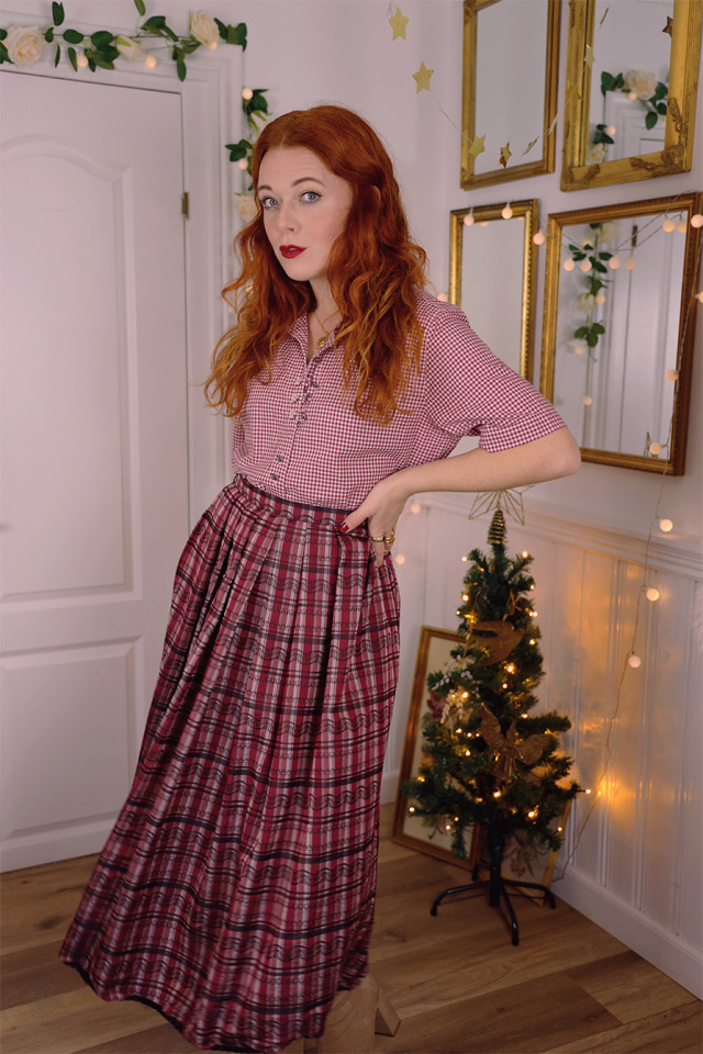 Burgundy Plaid Vintage Skirt | S