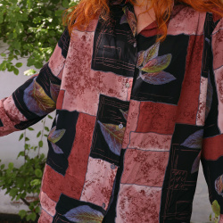 Burgundy Square Leaf 90's Vintage Blouse | L/XL