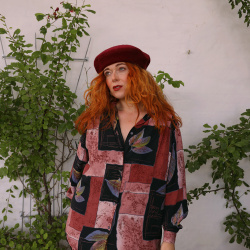 Burgundy Square Leaf 90's Vintage Blouse | L/XL