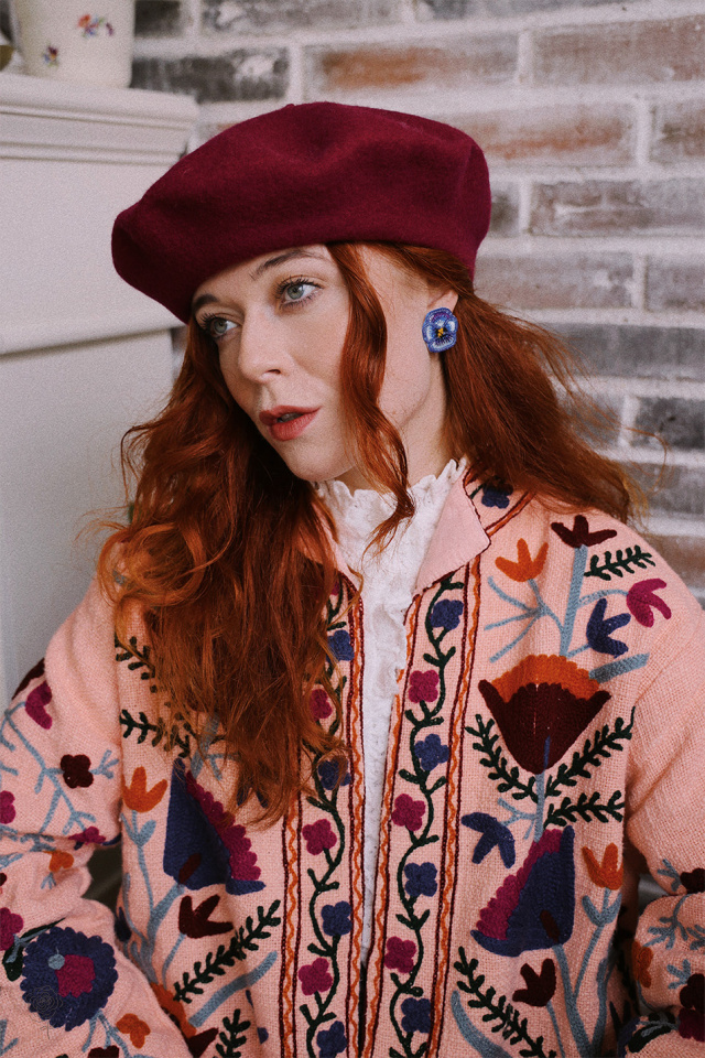 Bright Burgundy Wool Beret