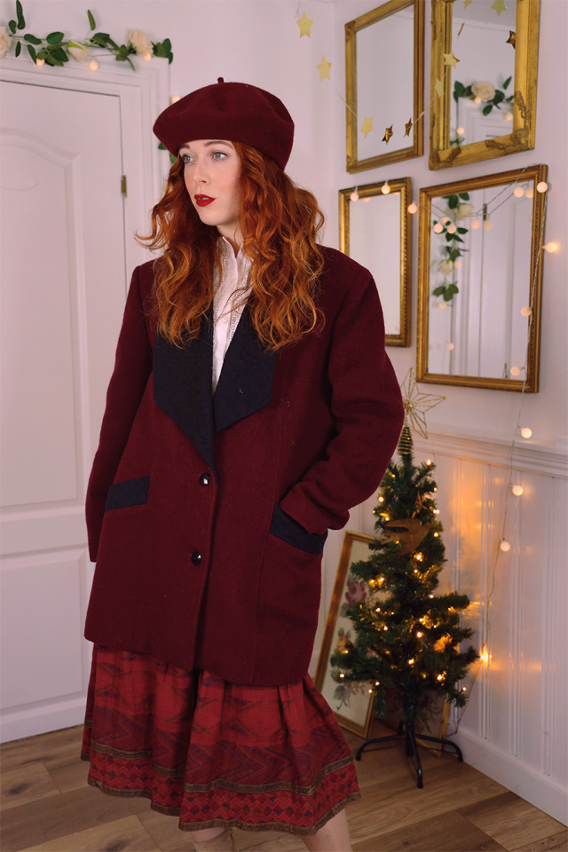 Burgundy Wool Vintage Coat | S/M