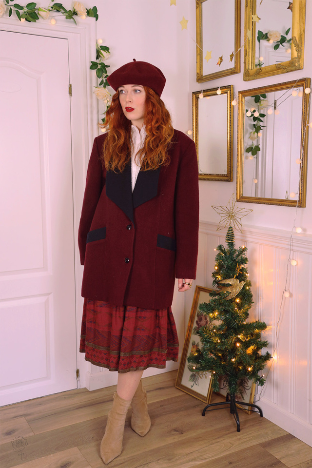 Burgundy Wool Vintage Coat | S/M