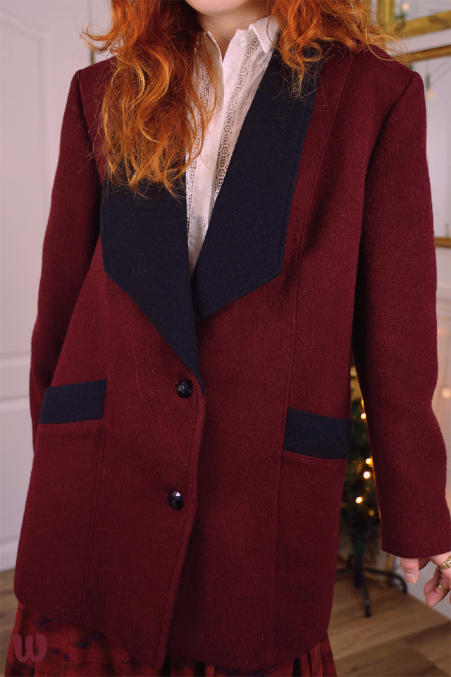 Burgundy Wool Vintage Coat | S/M