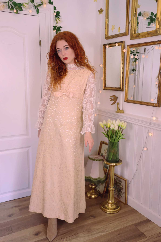 Champagne 60's Brocade Vintage Dress | S
