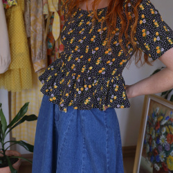 Black Yellow Floral Vintage Top | S