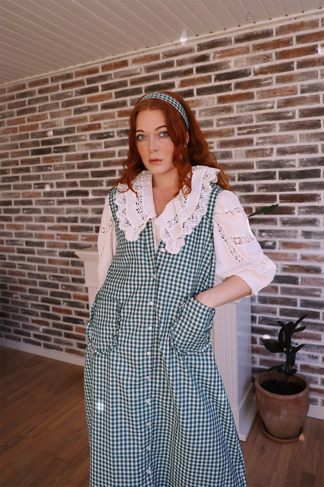 Cheerful Spring Green Gingham Pinafore 