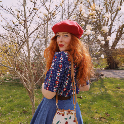 Blue 70's Floral Vintage Cotton Top | S/M