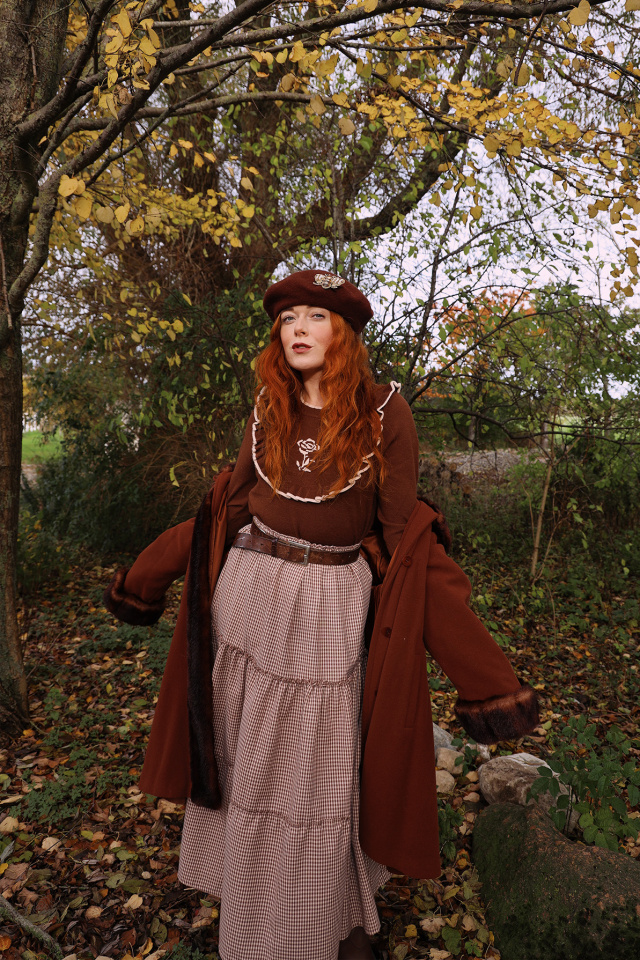 Brown Mellow Gingham Maxi Skirt 