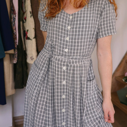 Dark Blue Plaid Vintage Dress | S