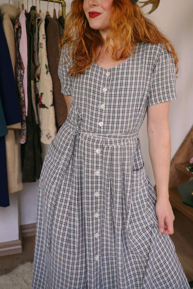 Dark Blue Plaid Vintage Dress | S