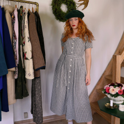 Dark Blue Plaid Vintage Dress | S