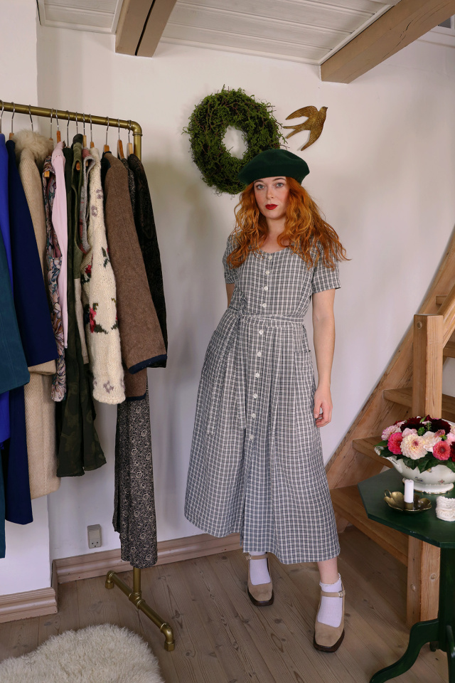 Dark Blue Plaid Vintage Dress | S