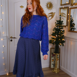 Dark Blue White Dot Vintage Skirt | M