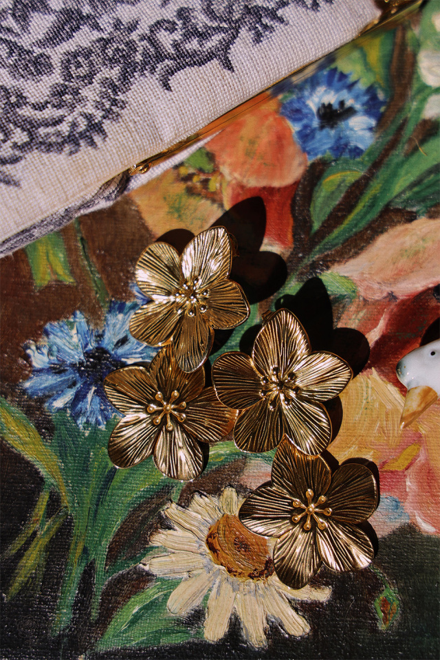 Golden Double Flower Earrings 