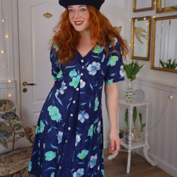 Dark Blue Floral 90's Vintage Dress | M