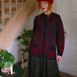 Dark Blue Red Pattern Vintage Cardigan | M
