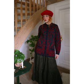Dark Blue Red Pattern Vintage Cardigan | M