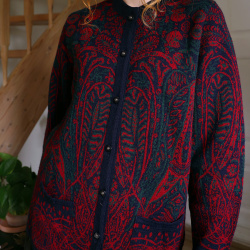 Dark Blue Red Pattern Vintage Cardigan | M