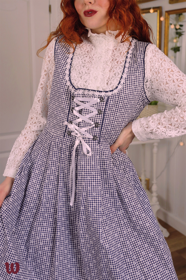 Dark Blue Gingham Austrian Mini Dress | M