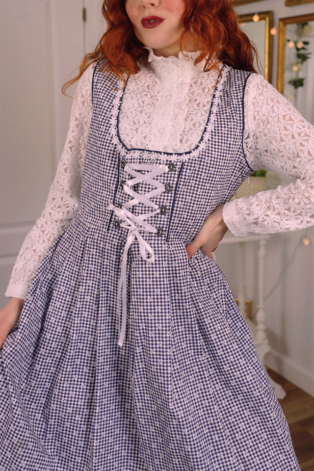 Dark Blue Gingham Austrian Mini Dress | M